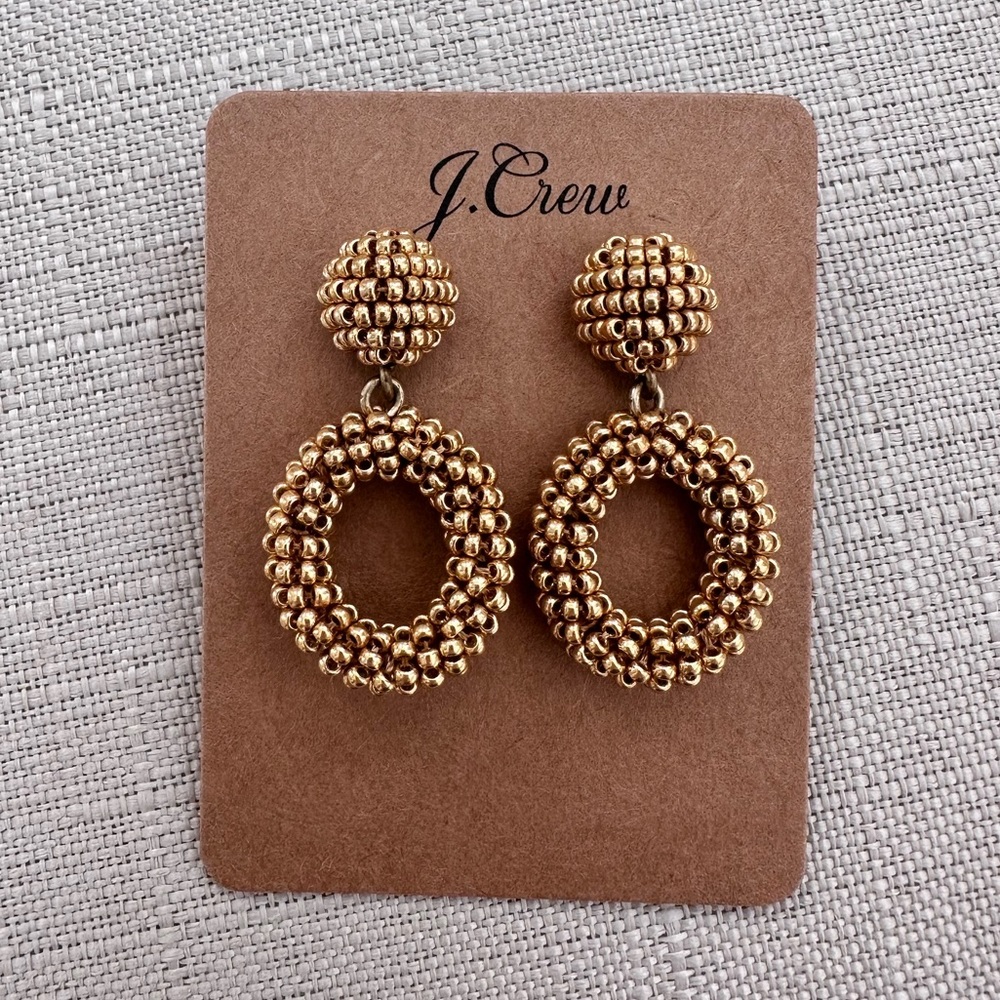 J. Crew Gold Mini Beaded Drop-Hoop Earrings